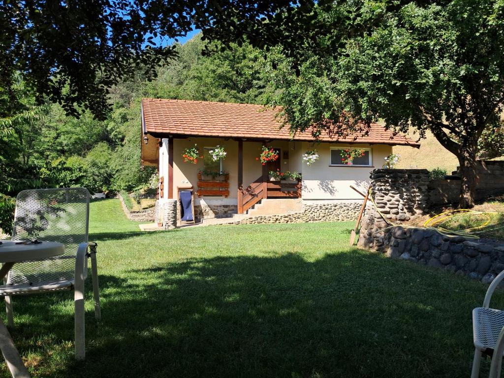 a small house in a field with a grass yard at Vikend kuca Maksimovic in Mataruška Banja