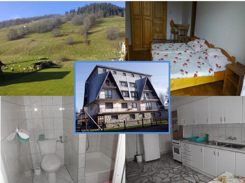 a collage of pictures of a house and a bedroom at Willa Cachro in Zakopane
