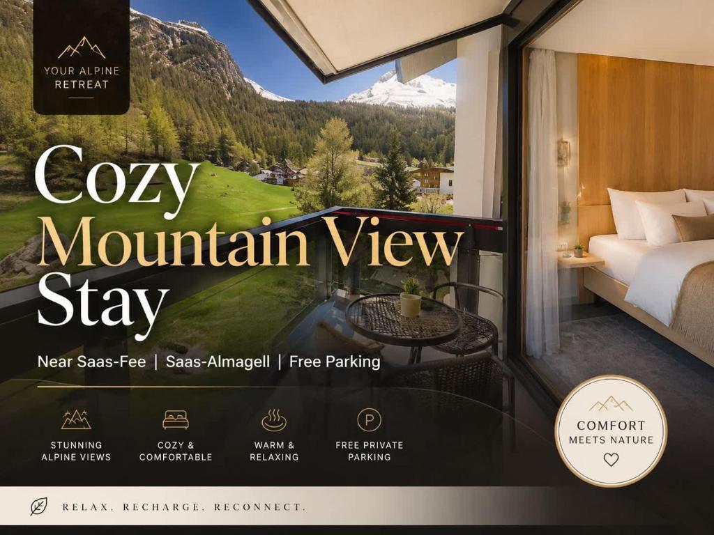 a website for a mountain view stay in a hotel at Cozy single suite with mountain view in Saas-Almagell