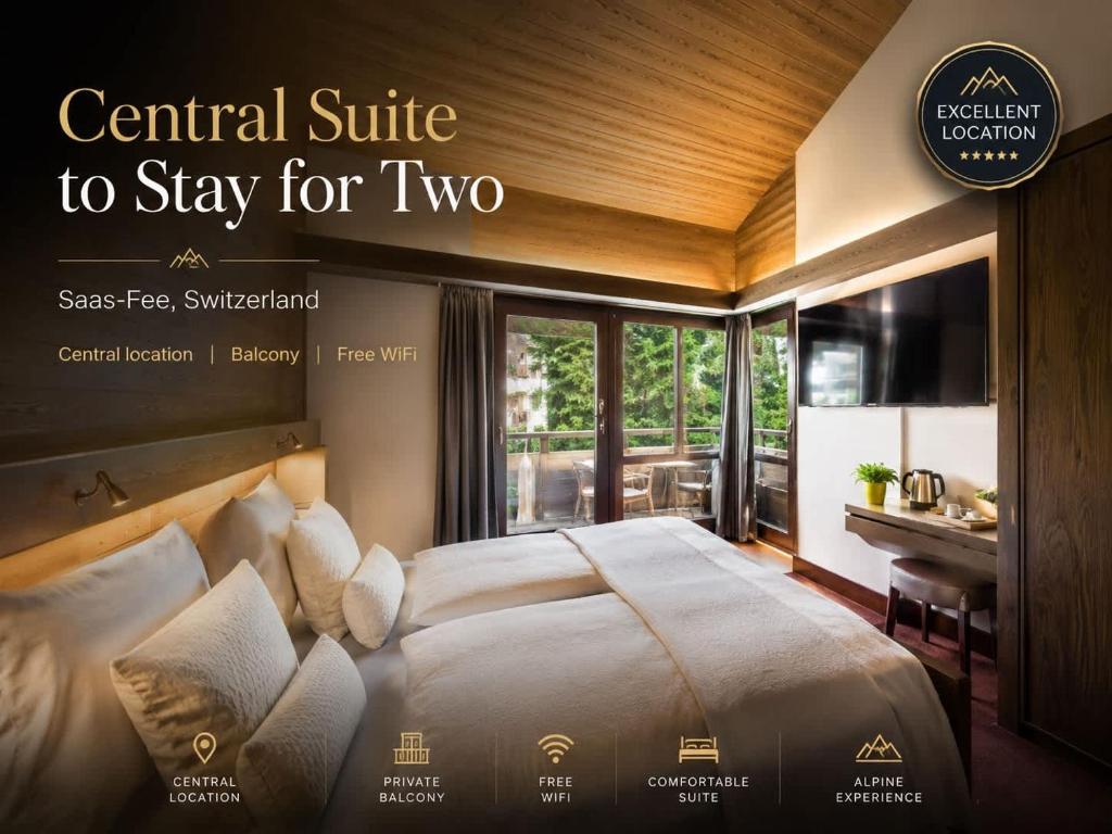 a magazine advertisement for a central suite to stay for two at Central suite to stay for two experience SaasFee in Saas-Fee