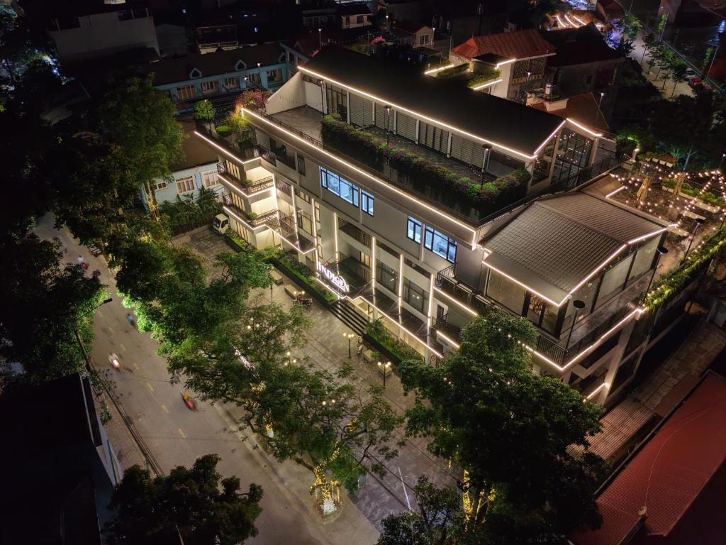 an overhead view of a building with plants on it at Indigen Riverside Hotel Cao Bang in Cao Bằng