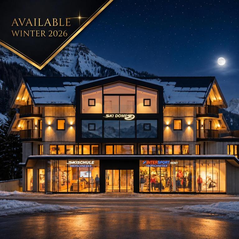 a building at night with the words avalanche winter at Ski Dome Apartments-Apartment VIVA & Heaven Holiday Chalet - Summercard included in Kaprun