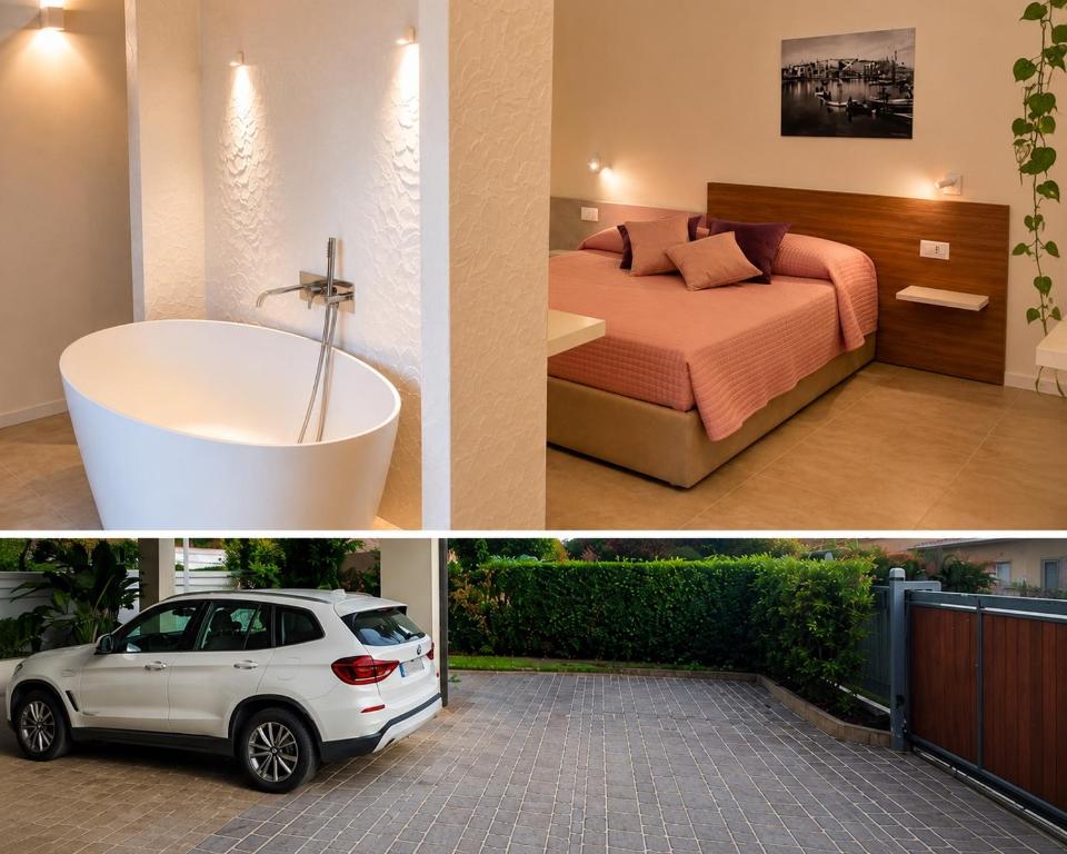 a bedroom and a bathroom with a bed and a bath tub at B&B LE MAGNOLIE in Termoli