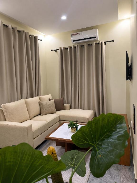 a living room with a couch and a table at Ecostar apartments in Morogoro