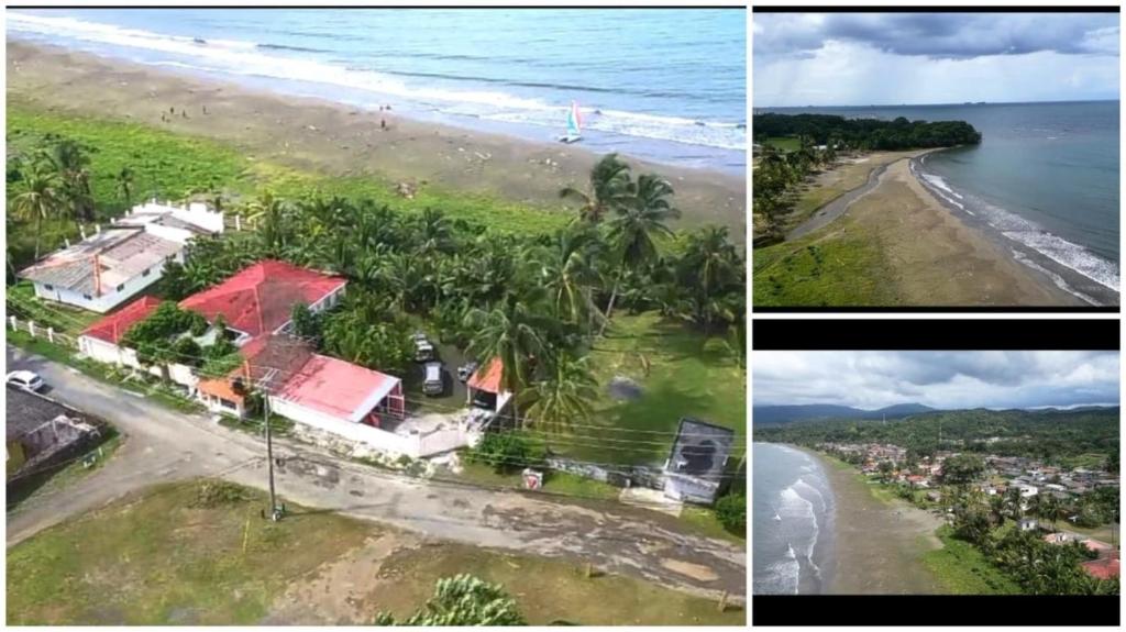 two pictures of a beach with a house and the ocean at PlayaMariaChiquita in Colón