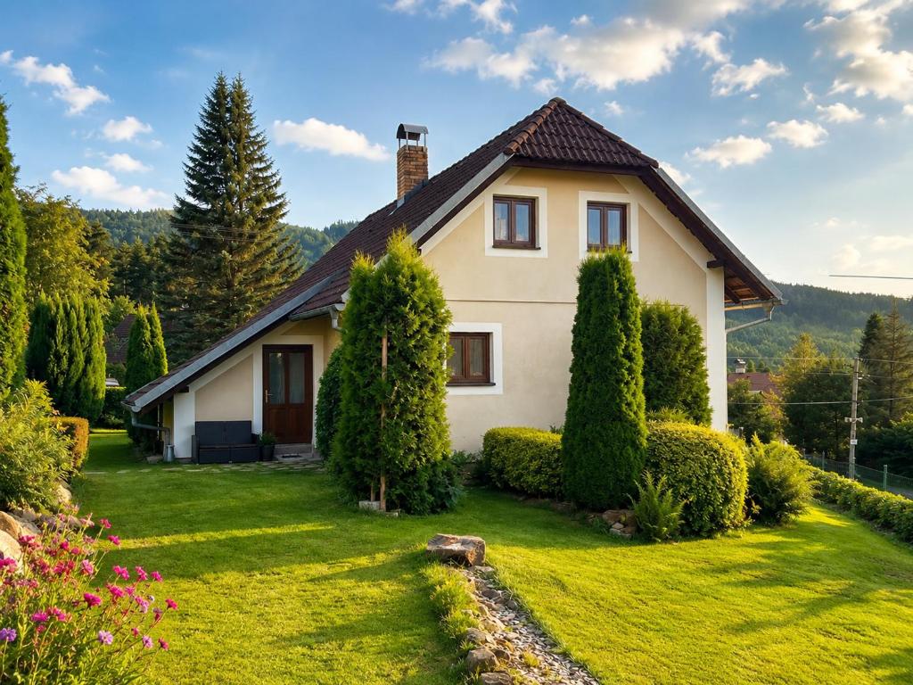 a house with a green yard and bushes at Pohorsko-chata in Pohorsko