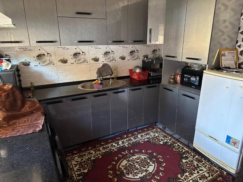 a kitchen with a sink and a refrigerator at Kyzilnavr in Baysun