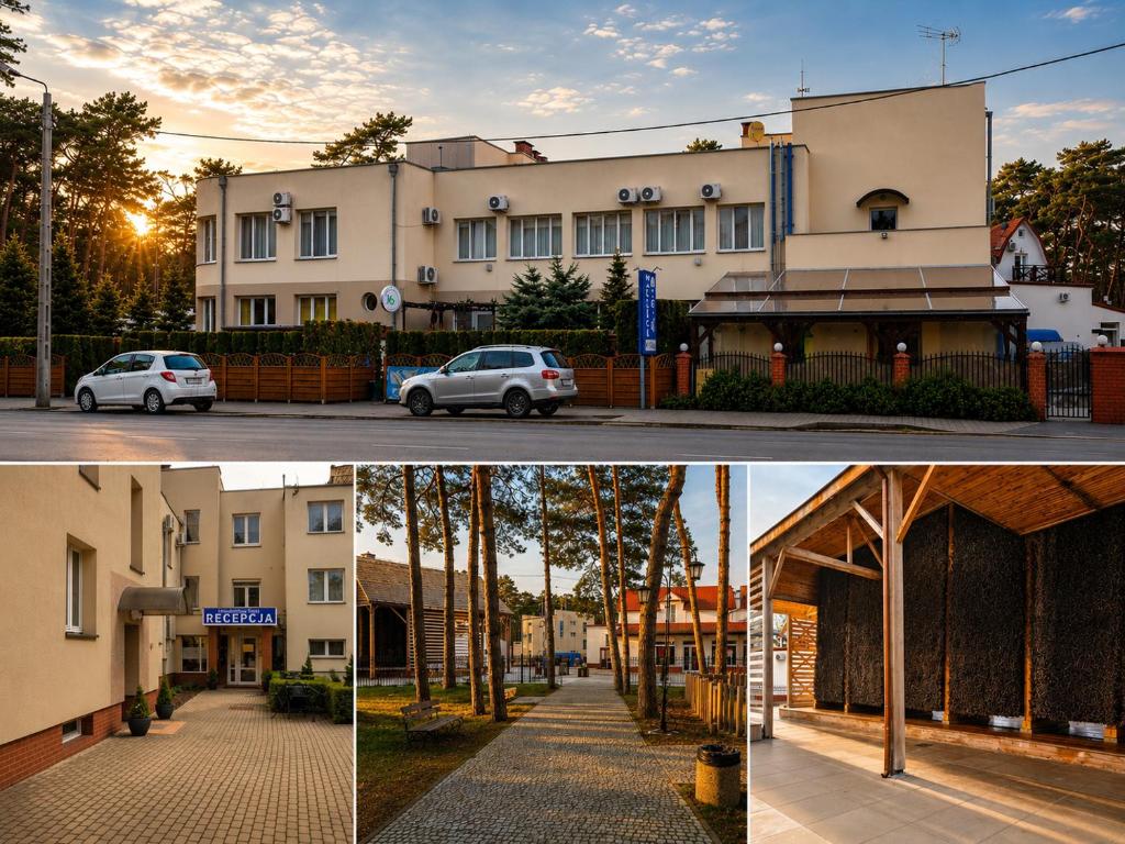 two pictures of a building with a car parked in front at "Hel" Wieniec Zdrój in Włocławek