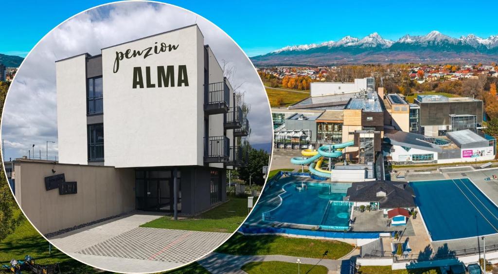 an image of a hotel with a pool at Penzión Alma in Poprad