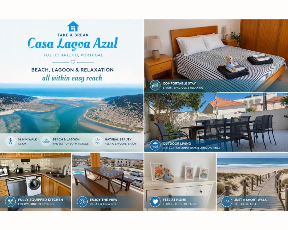 a collage of photos of a hotel room and a room at Casa Lagoa Azul in Foz do Arelho