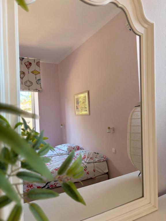 a bedroom with a bed and a mirror at Le Pavillon imperial - Suite avec salle d'eau in Hannut
