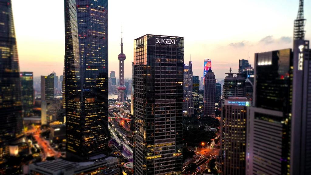 a view of a city skyline with tall buildings at Regent Shanghai Pudong in Shanghai