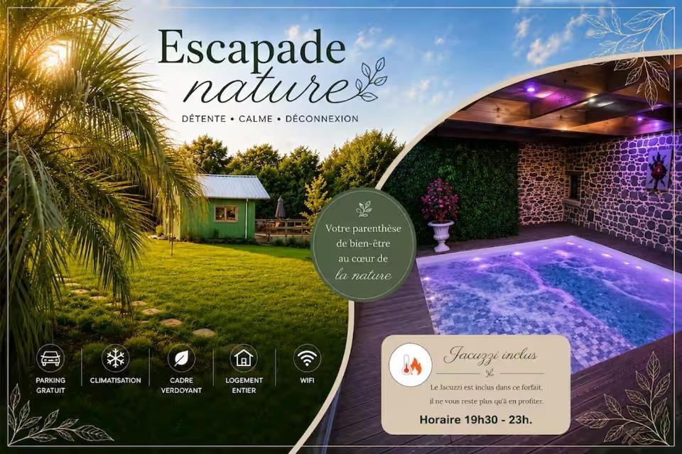 a picture of a backyard with a swimming pool at Jacuzzi XXL avec La Rouyonnaise in Tinténiac