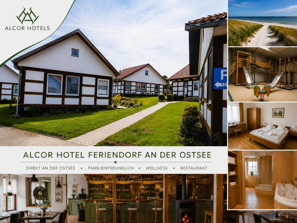 a collage of pictures of a house at Alcor Hotel Feriendorf an der Ostsee in Wohlenberg