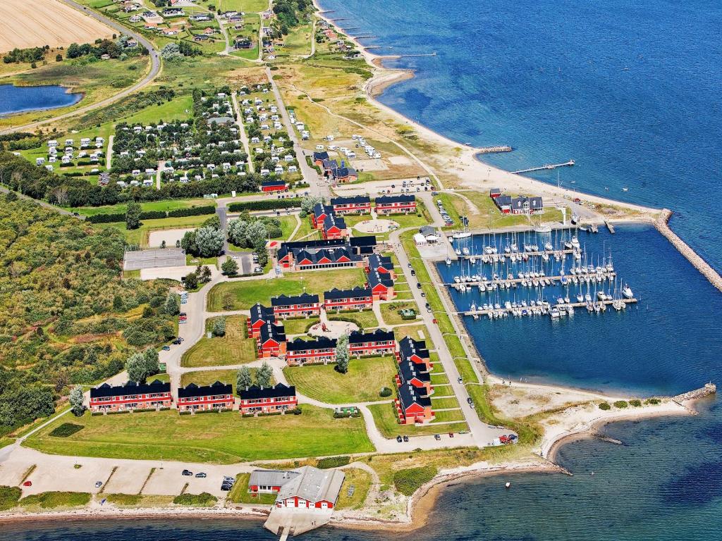 an aerial view of a marina with many boats at Lemvig Coastal Stay in Lemvig