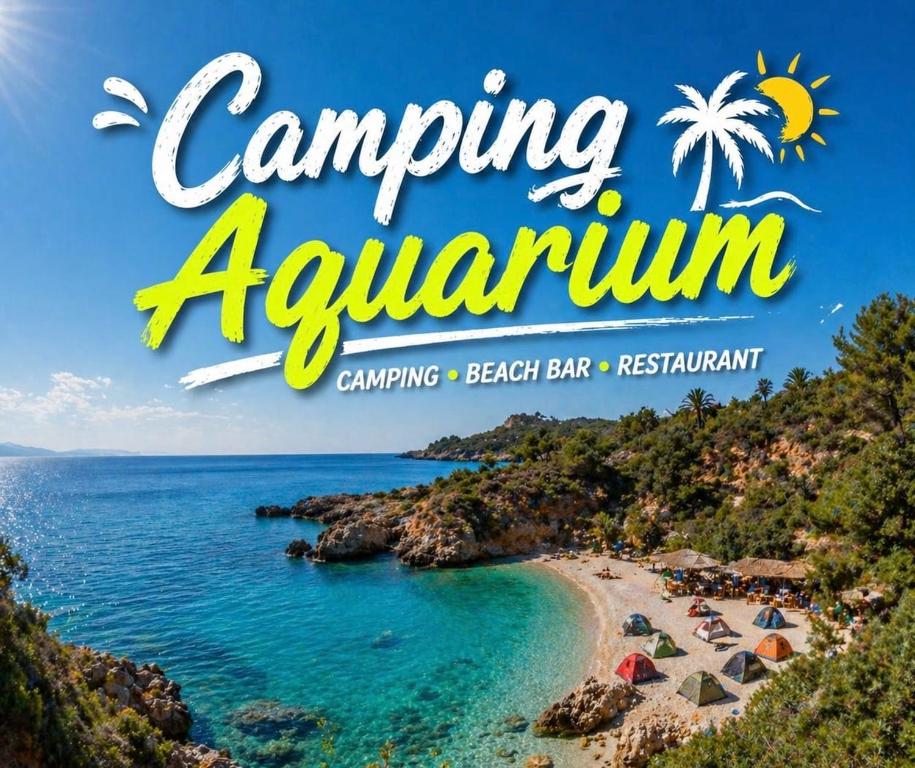 an image of a beach with the words camping argentina at Camping Aquariumm in Himare