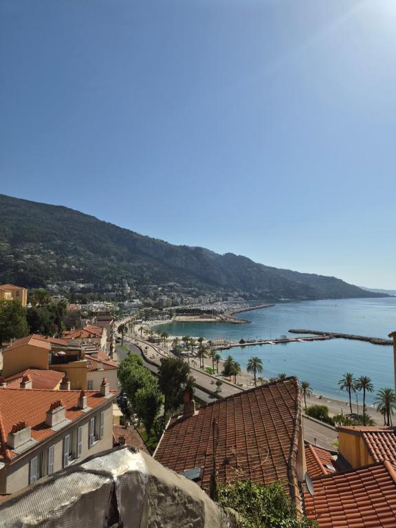 a view of a city and the ocean at Studio Danna in Menton