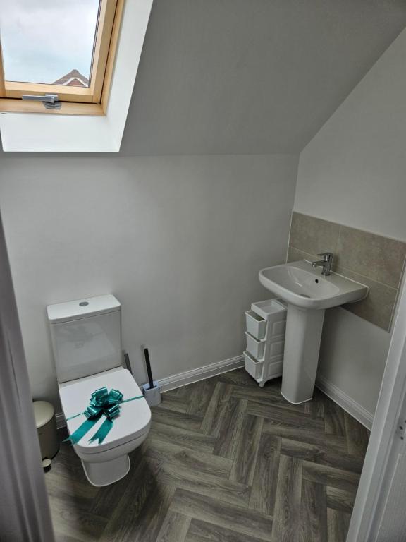 a bathroom with a toilet and a sink at Hanavine Room in Moulton