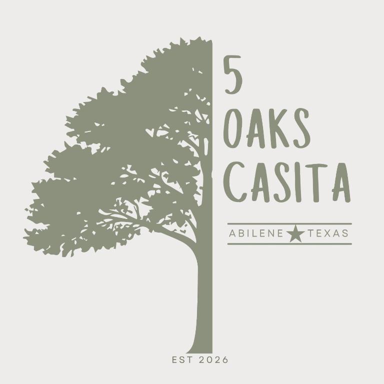 a tree with the words oaks casica at 5 Oaks Casita in Abilene