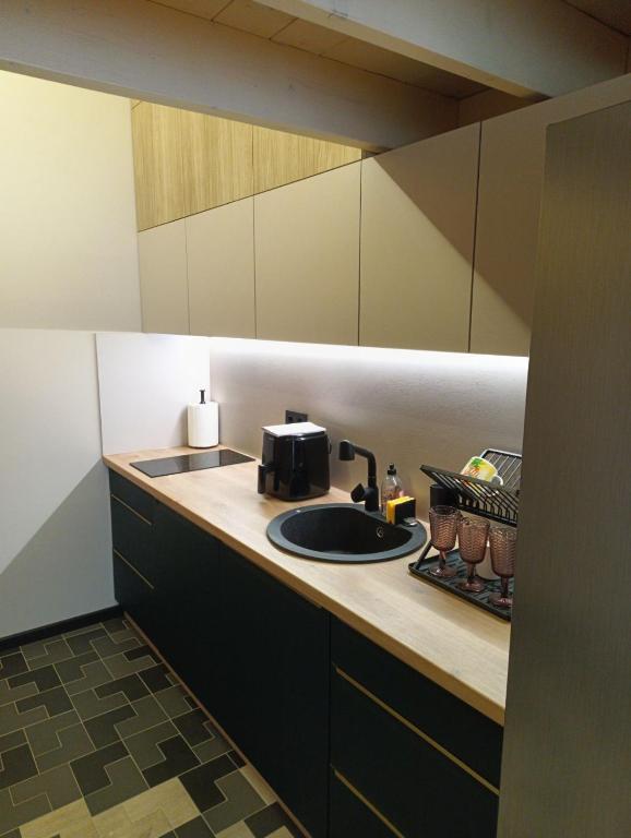 a kitchen with a sink and a counter top at SOL Apartment in Jūrmala