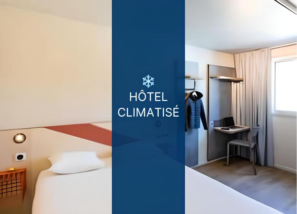 a hotel climate room with a bed and a desk at ibis budget Angoulême Centre in Angoulême