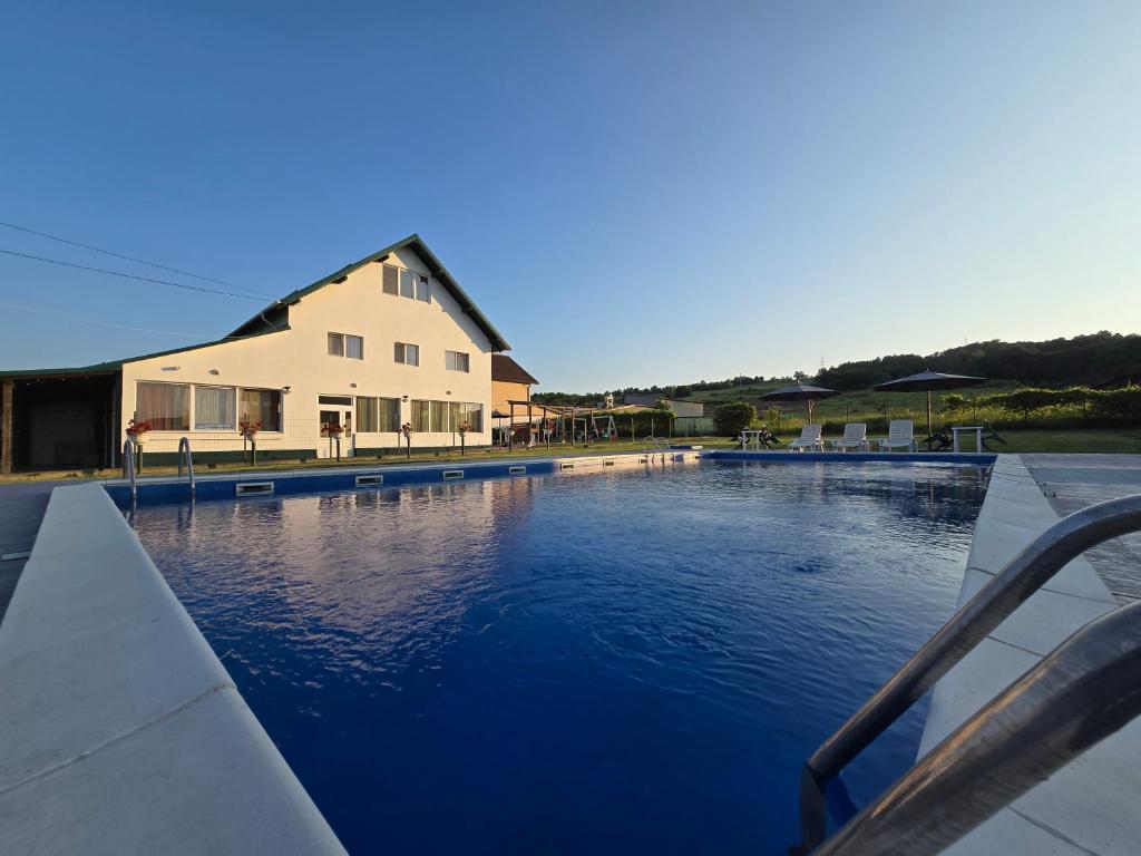 a large swimming pool in front of a house at Casa Diadeea Motru in Motru