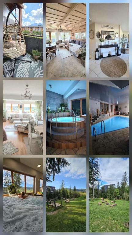 a collage of pictures of a house and a pool at Tatrzańska Prowansja SPA&SKI Apartamenty in Zakopane