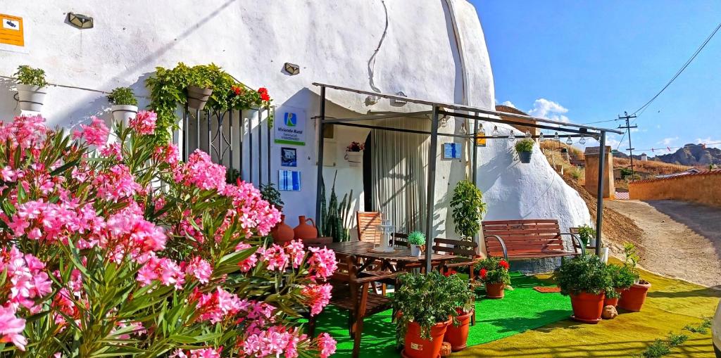a house with flowers in front of it at Cueva La Loli in Guadix