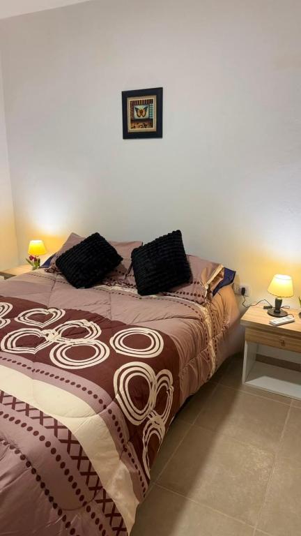 a bed with two pillows on it in a room at Julieta in La Rioja
