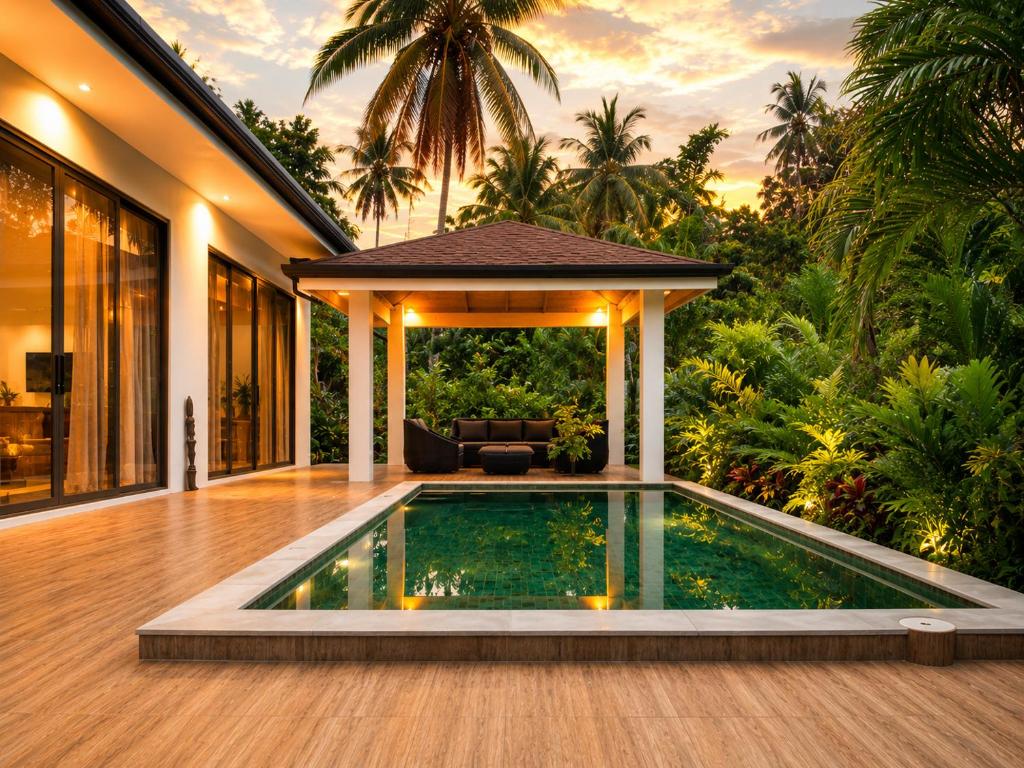 a villa with a swimming pool in a house at Mirari Villa in Wok Tum