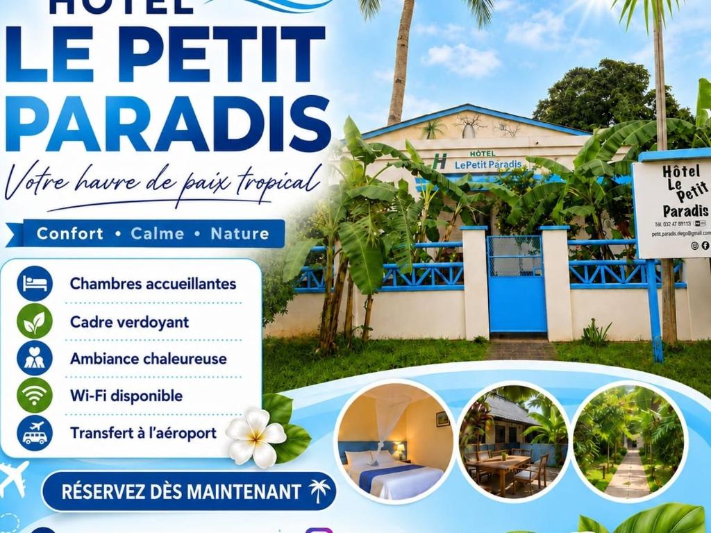 a sign in front of a hotel le petit parables at Hotel Le Petit Paradis in Antsiranana
