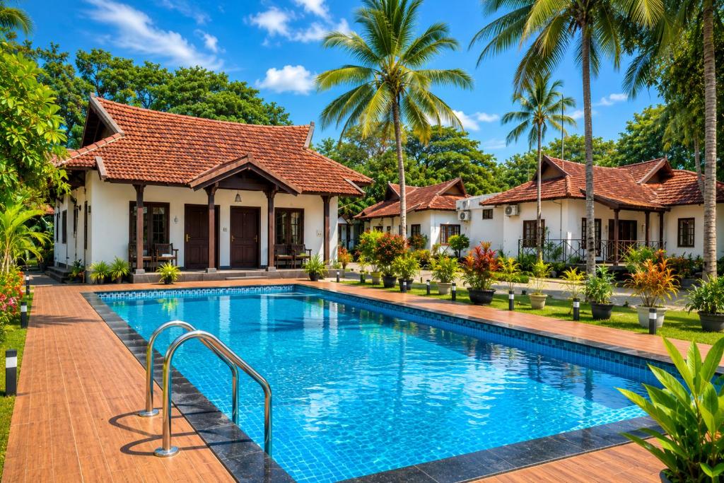 a swimming pool in front of a villa at Winterfeel Venice Resort By Neon Nest in Alleppey