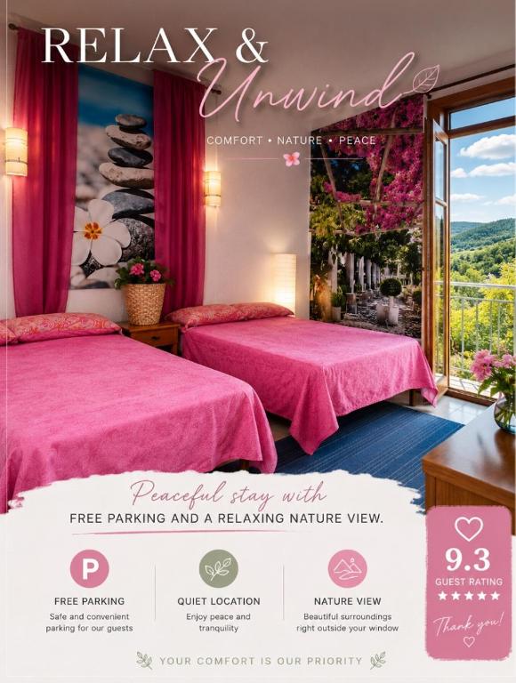 a flyer for a hotel room with two beds at Santiago Apartment Mallorca in Cala Figuera