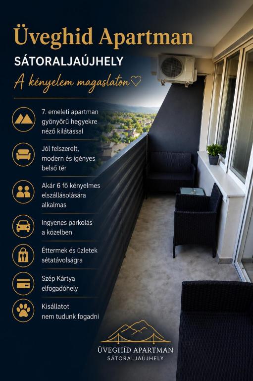 a flyer for an event in a room with a staircase at Üveghíd Apartman in Sátoraljaújhely