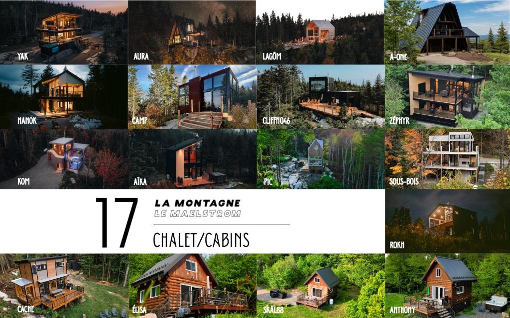 a collage of photos of homes in the mountains at Montagne le Maelström in Lac-Beauport