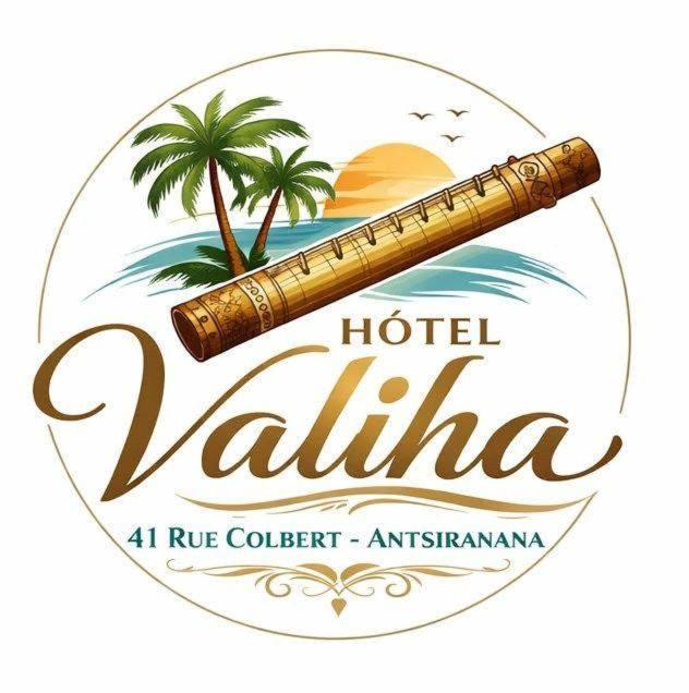a logo for a hotel with a palm tree and a flute at Le Valiha Hotel in Antsiranana
