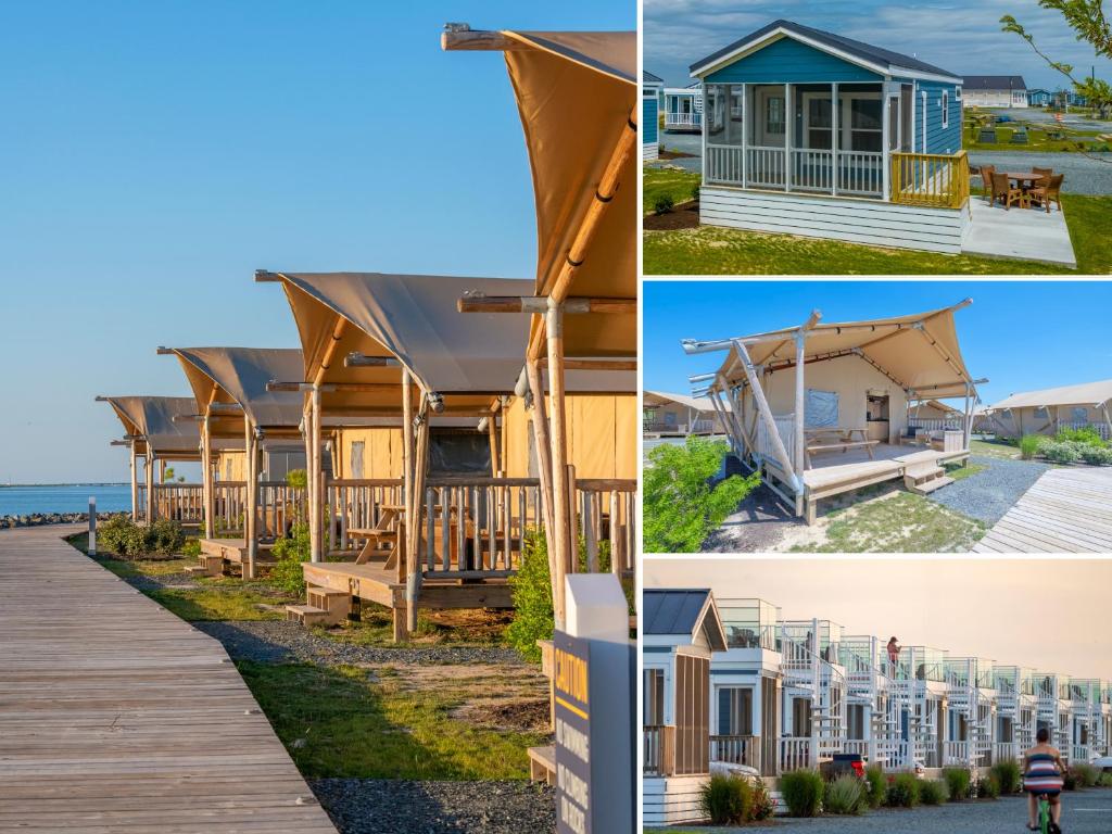 a collage of photos of a beach house at Chincoteague Bay RV Resort & Cottages in Chincoteague