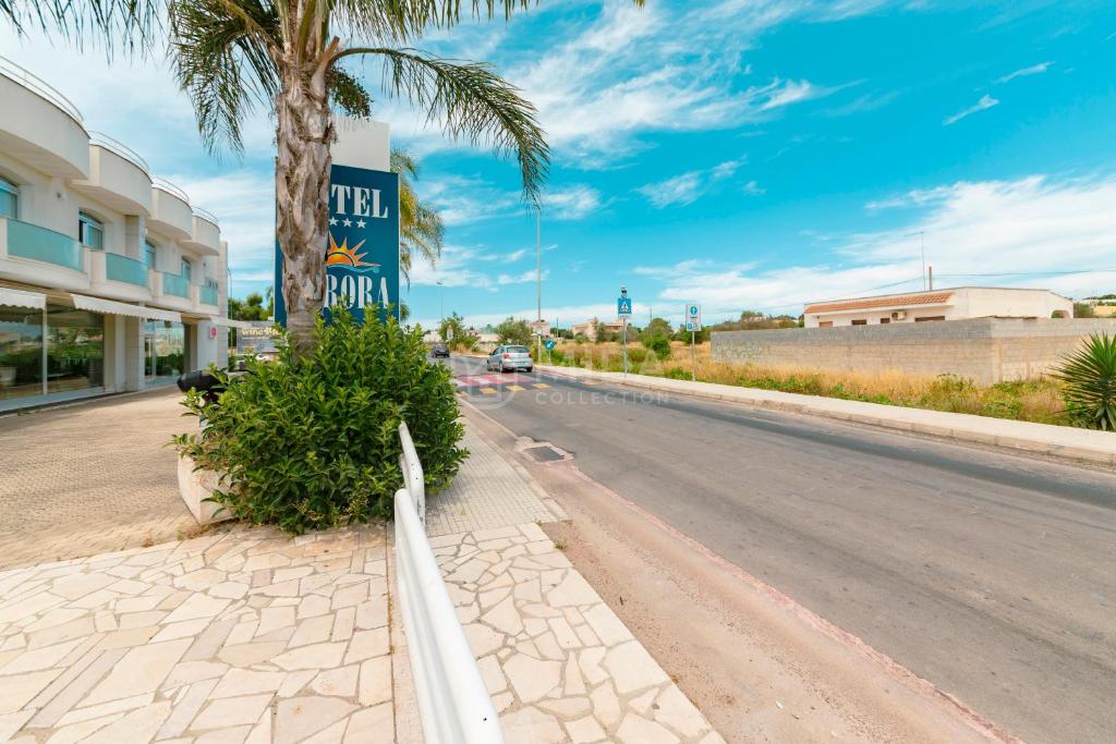 a palm tree on the side of a road at Hotel Aurora in Porto Cesareo