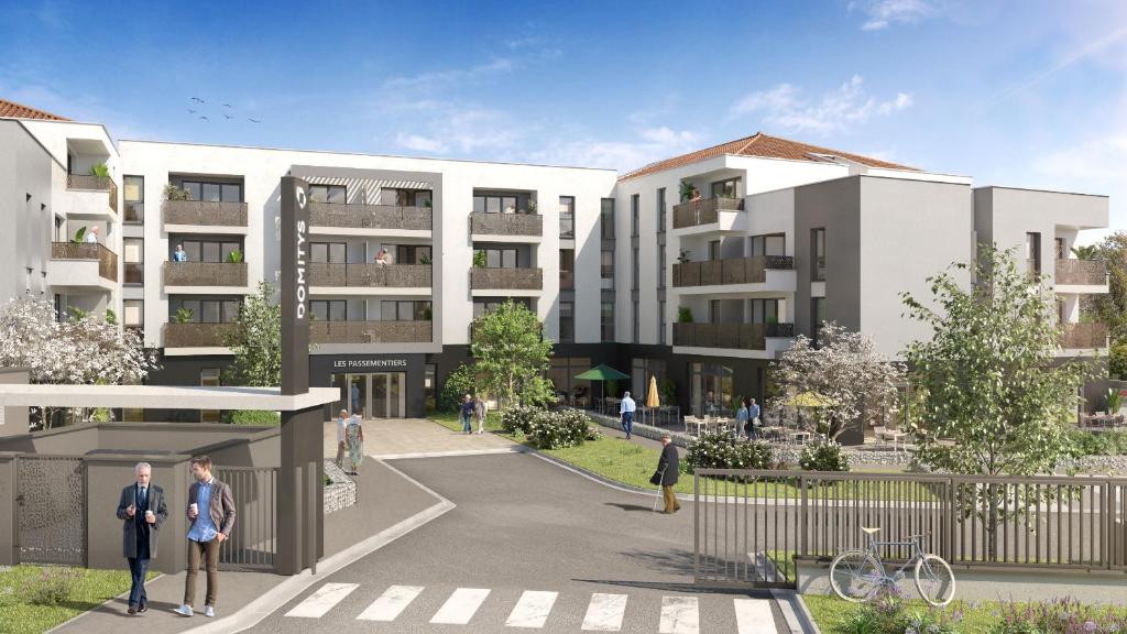 a rendering of a building with people walking in front of it at DOMITYS - Les Passementiers in Villars