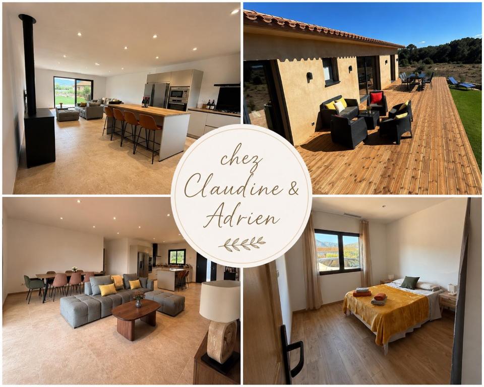a collage of photos of a living room and a kitchen at Chez Claudine & Adrien in Figari