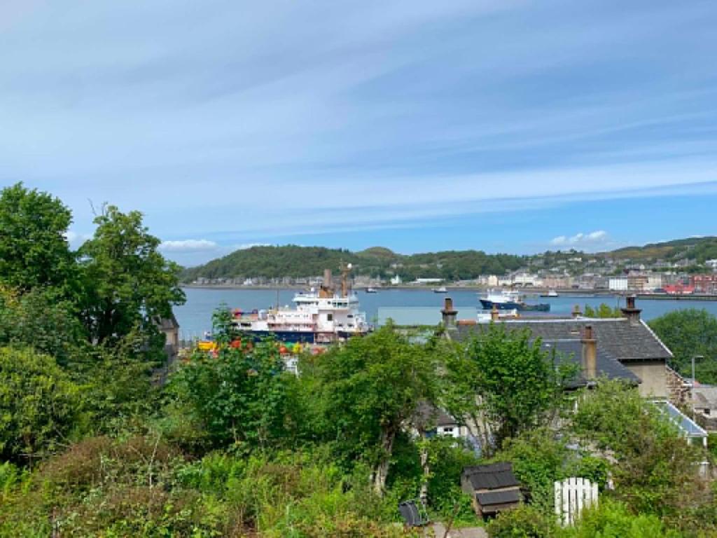 a view of a harbor with boats in the water at Portlea Cabin in Oban