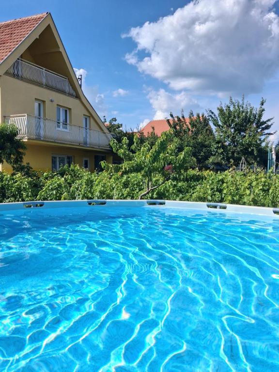 a swimming pool in front of a house at Kod kapetana in Smederevo