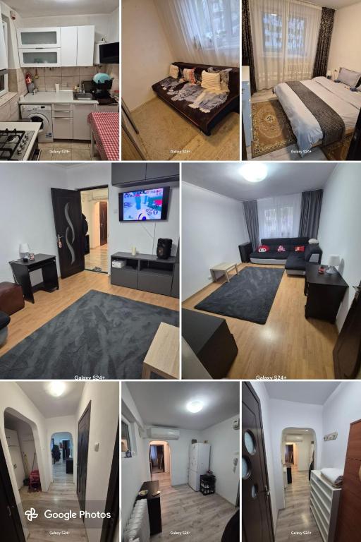 a collage of four pictures of a room at ARTIFICII București in Bucharest