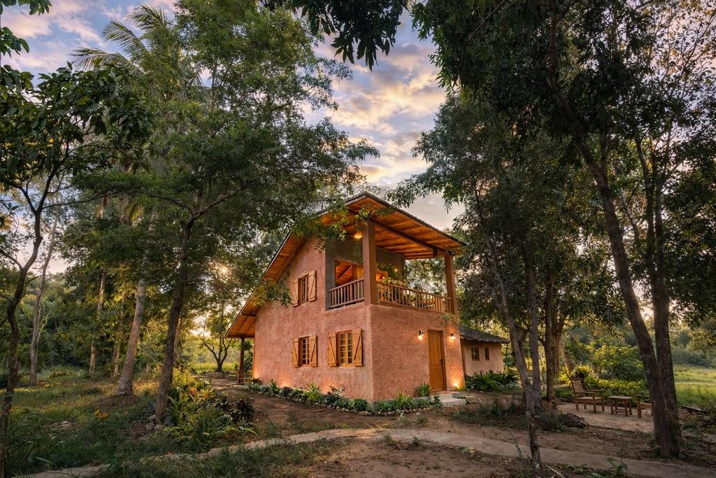 a small house in the middle of trees at Tree House Cabana Sigiriya in Sigiriya