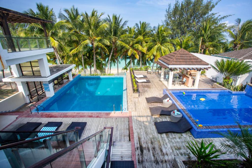 an aerial view of a resort with a swimming pool at Crown Regency Beach Resort in Boracay