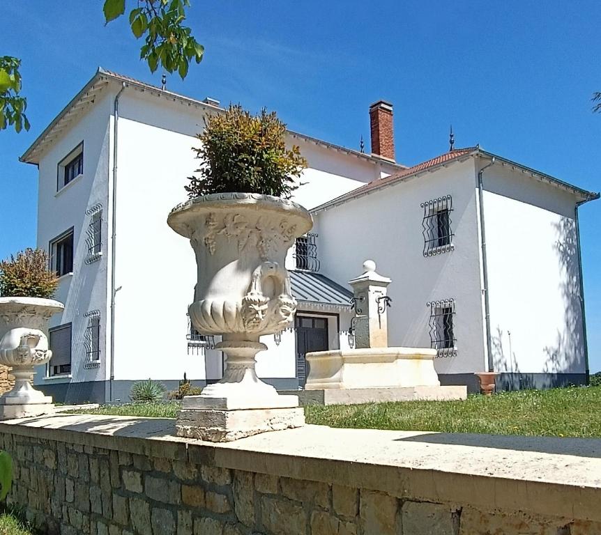 a large white house with a plant in a vase at VILLA CLEMENTINE in Aignan