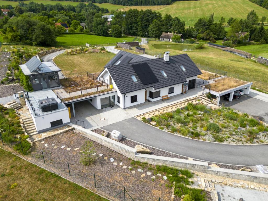 an aerial view of a house with a driveway at Studio V Šachu by Interhome in Dačice
