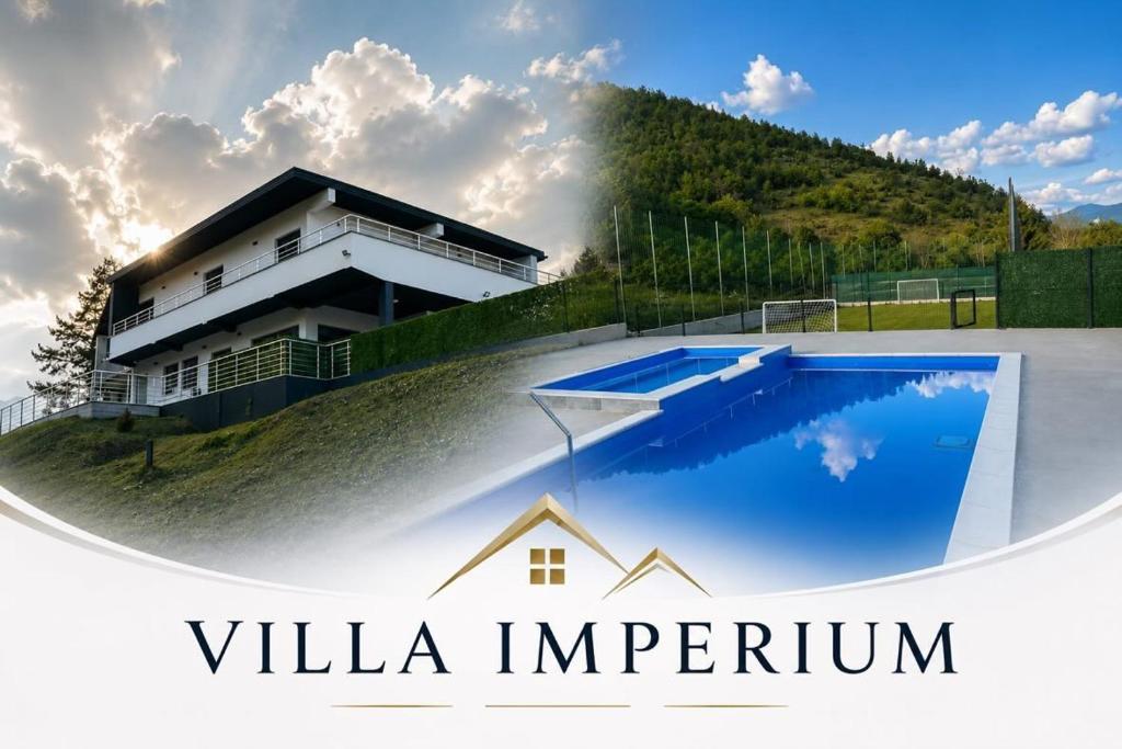 a house on a hill with a swimming pool at Villa Imperium Indoor & Outdoor Pool Riverfront Bjelašnica View in SJJ