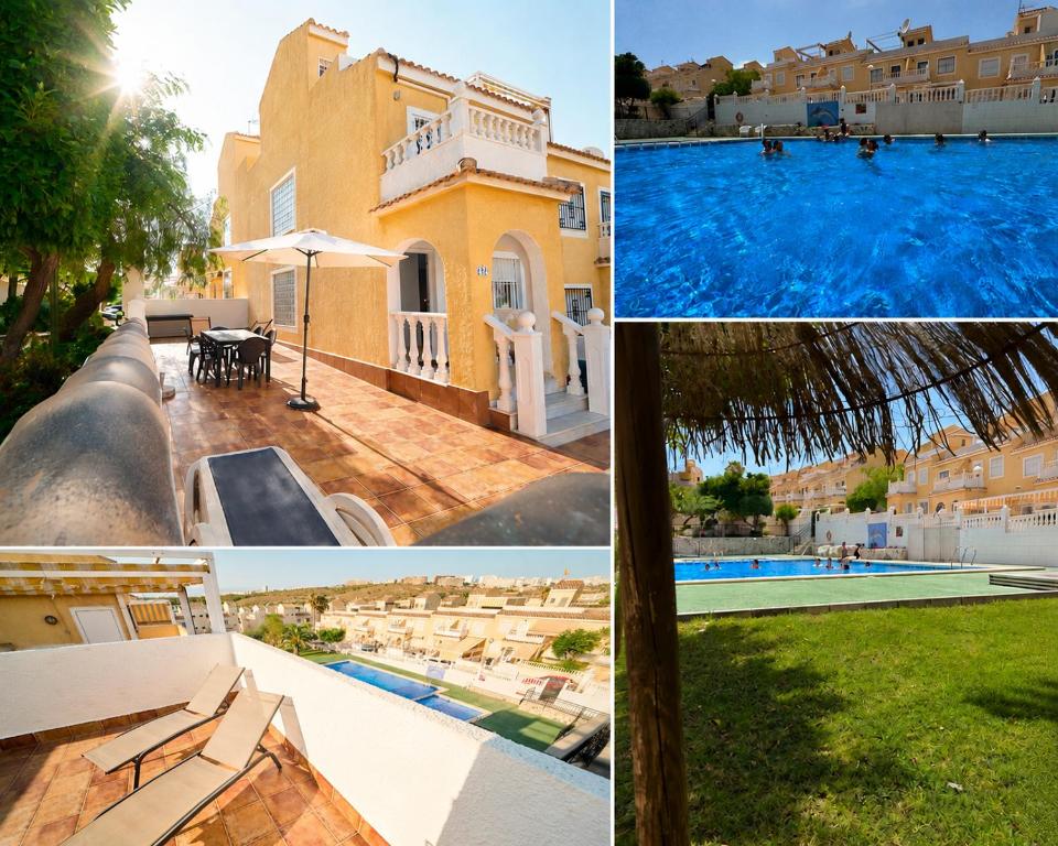 a collage of pictures of a house and a swimming pool at Soleado adosado esquinero frente a piscina in Gran Alacant