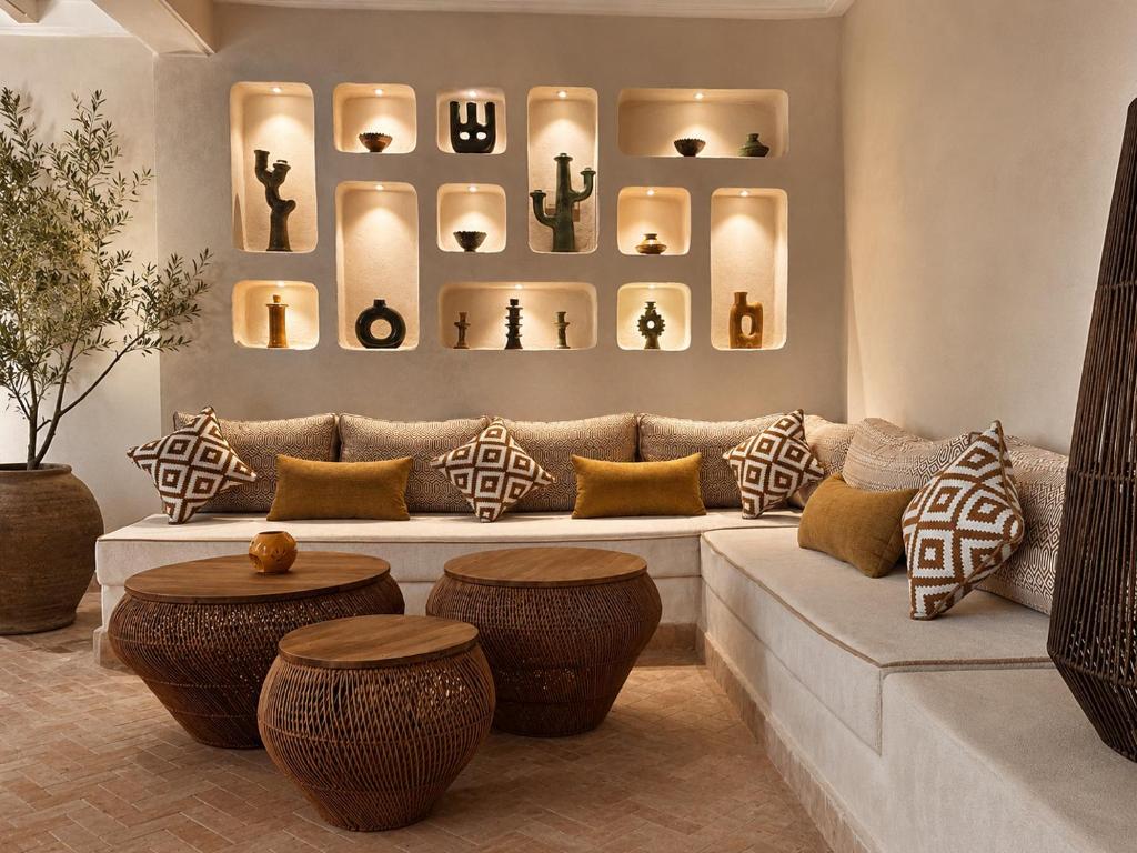 a living room with a couch and two tables at Riad Timoun in Agadir
